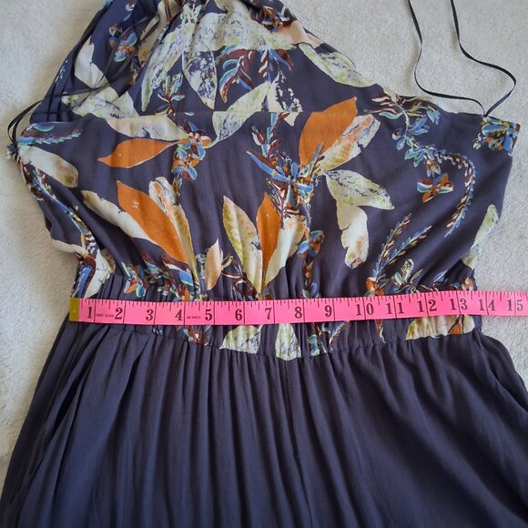 Free People Women's Size Large Island Time Denim Blue Print Midi Jumpsuit - Picture 11 of 16